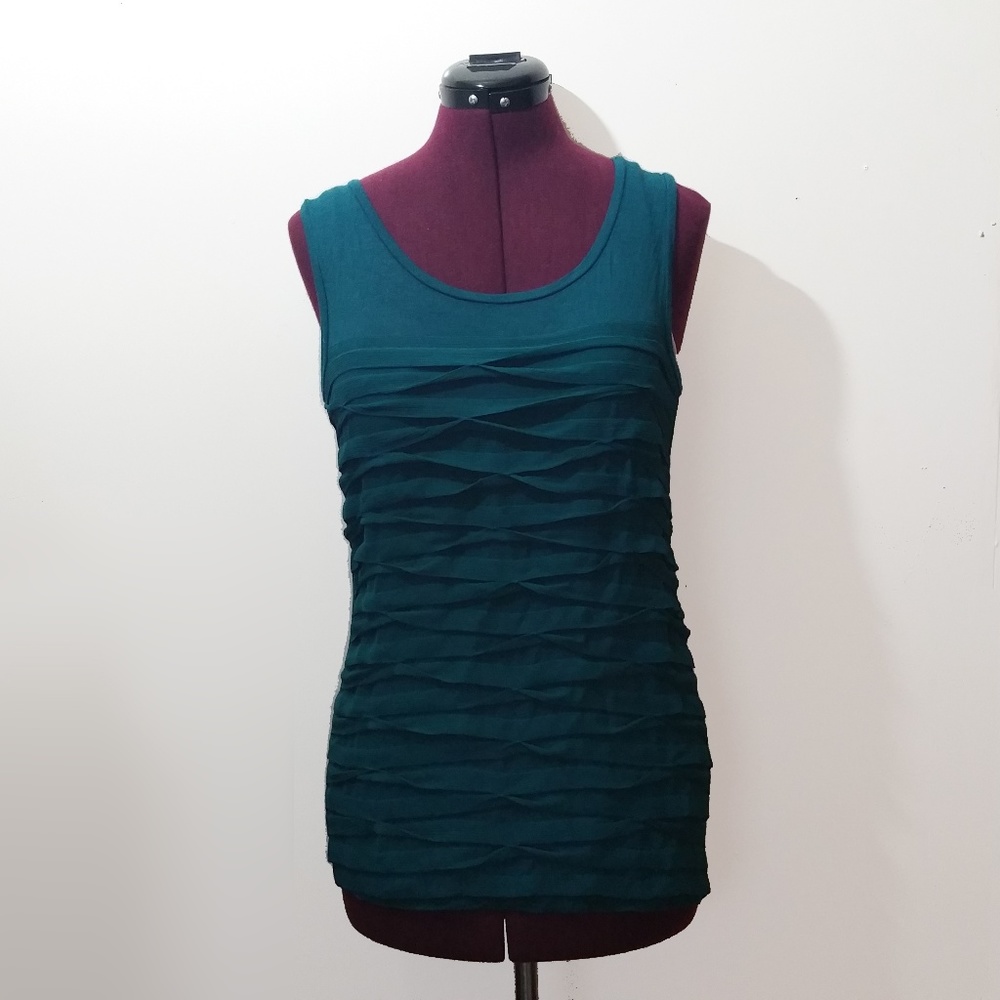 Ann Taylor Blue Pleated Sleeveless Top. Size S.